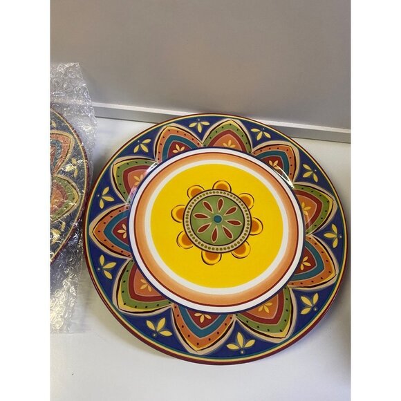 PIER 1 MEXICAKI DINNER PLATE SET OF 2 ROUND  WIDTH 10 7/8  NEW - Picture 2 of 4